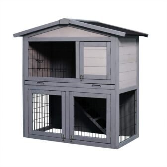 Gray Wooden Outdoor Rabbit Hutch Ferrets Guinea Pigs with Running Cage Removable...
