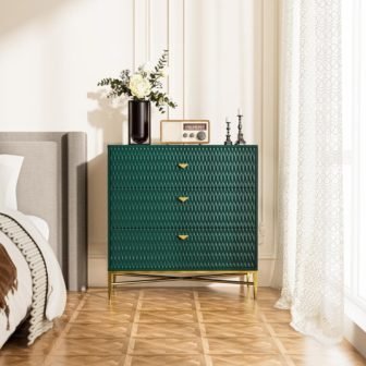 Green 3-Drawer Wood Nightstand with Square Support Legs