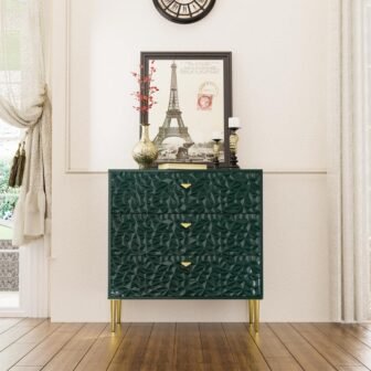 Green 3-Drawer Wood Nightstand with Tapered Support Legs
