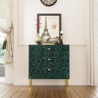 Green 3-Drawer Wood Nightstand with Tapered Support Legs