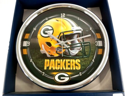 GREEN BAY PACKERS WINCRAFT CHROME WALL CLOCK - Battery Operated - New In Box