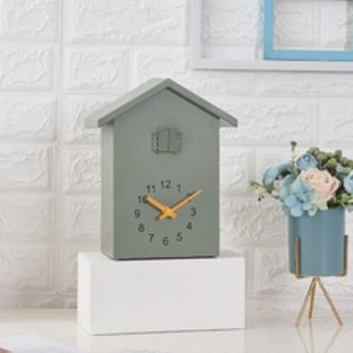 (Green)Bird House Wall Clock Bird Voice Call Nordic Style Bird House US