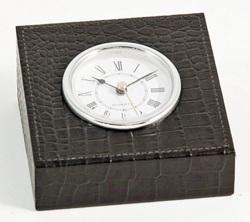 GREENWICH DESK CLOCK IN BLACK "CROCO" LEATHER CASE