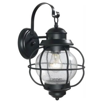 Greer 15.16 in. 1 Light Black Outdoor Wall Lantern Sconce Light with Caged