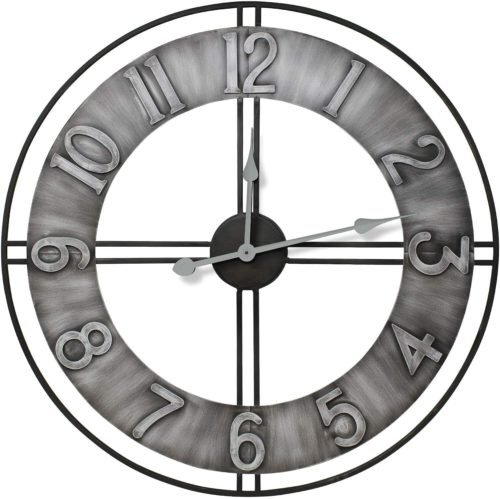 Grey Large 24" Oversized Distressed Finish Style Wall Clock, Modern Rustic - NEW