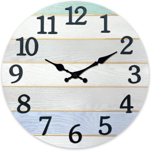 Grey Solid Wood Wall Clock Battery Operated Analog Farmhouse Wall Clocks for Liv
