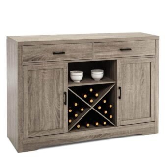 Grey Wooden Sideboard Buffet 52 in. Kitchen Island Kitchen Storage Cabinet with...