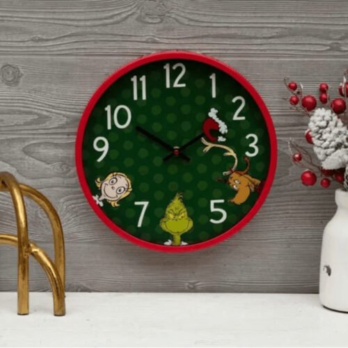 Grinch Hat Wall Clock Red and Green Wall Clock with Cartoon Characters