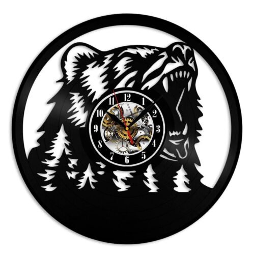 Grizzly Bear Roar Vinyl Wall Clock Art Home Décor Best Gift Birthday Holiday