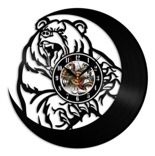 Grizzly Bear Roar Vinyl Wall Clock Art Home Décor Best Gift Birthday Holiday
