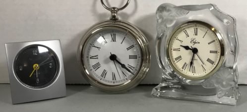 Group of Three Quartz Table Clocks - Elgin Etc. - All Battery Operated