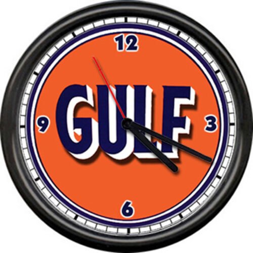 Gulf Gas Service Station Pump Attendant Retro Vintage Gasoline Sign Wall Clock