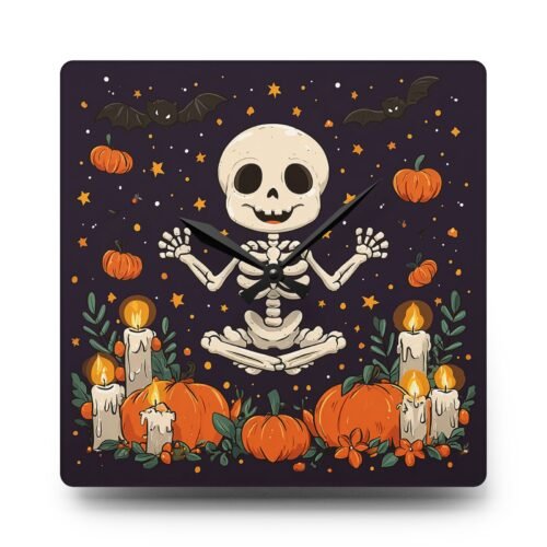 Halloween Skeleton Wall Clock Acrylic Round or Square Décor High-End Durable