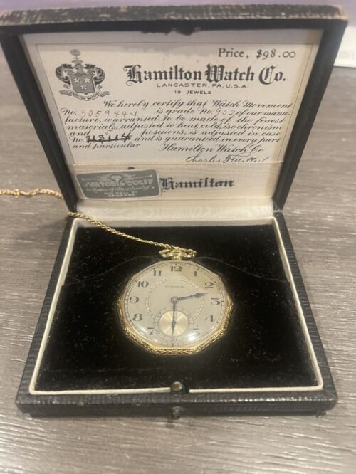 Hamilton Gents Pocket Watch With Original Box And Paperwork Highly Collectible