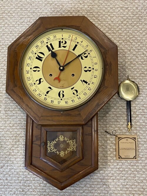 Hamilton Wind Up 31day Octagon Calendar Wall Clock W/ Chime Untested NO GLASS