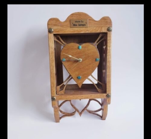 Hand -Made Wooden Carved Wall Clocks Decorated Turquoise Working Signed