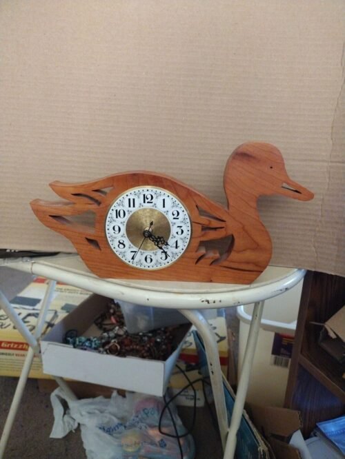 Hand Carved Light Wood Wooden Duck Wall Clock