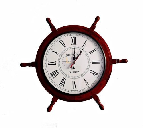 Handcrafted Wooden Ship Wheel Wall Clock for Home and Office Decor Premium