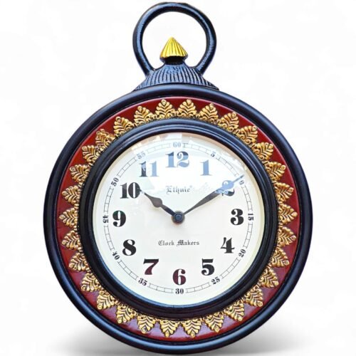 Handcrafted Wooden Wall Clock 10 Inch Vintage Pocket Watch Design | Brown Black 2