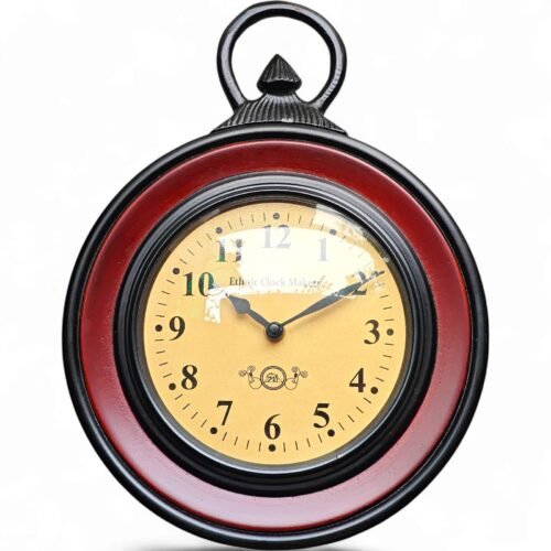 Handcrafted Wooden Wall Clock 10 Inch Vintage Pocket Watch Design | Brown Black