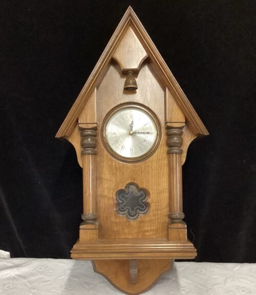 Handcrafted Wood Wall Pendulum Clock, Beautifully Detailed, 28” x 14”, Battery