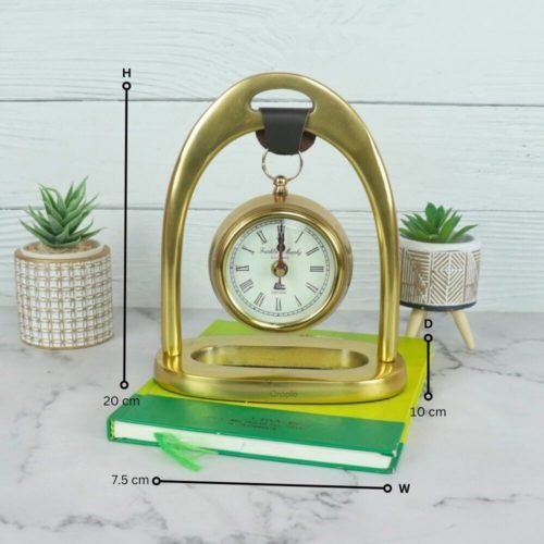 Handicraft Brass Table Clock | Desk Clock with Maritime Vintage Brass Compass An