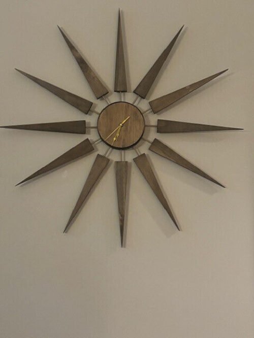 HANDMADE EXTRA LARGE WOOD SUNBURST WALL CLOCK