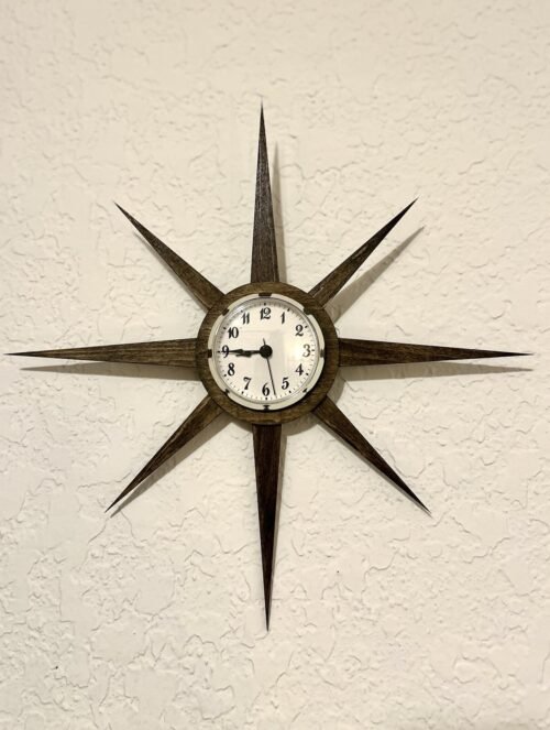 Handmade MCM Woode Wall Clock - Mid Century 14” - Wood Accent - Brand New!