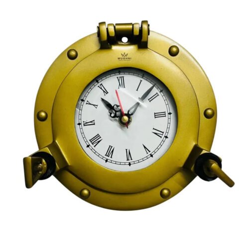 Handmade Nautical 6" Gold Porthole Wall Clock Battery Operated Ship Decor