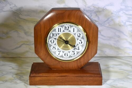 Handmade Oak Wooden Clock With Antique Face Desk Mantle Table Quartz#%