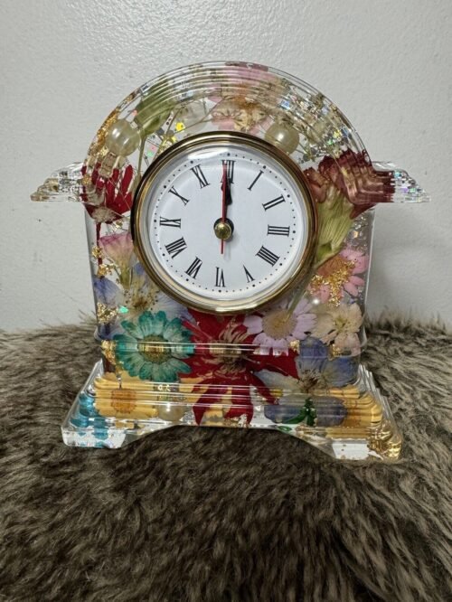 Handmade Resin Desktop Clock Personalized Gift For Her Colorful Flower Clock