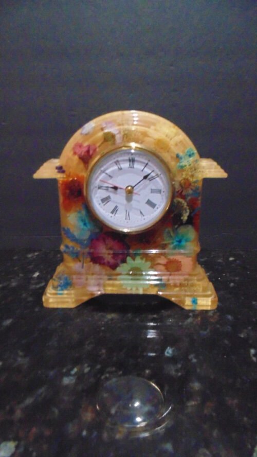 Handmade Resin Desktop Clock Personalized Gift For Her Colorful Flower Clock EUC