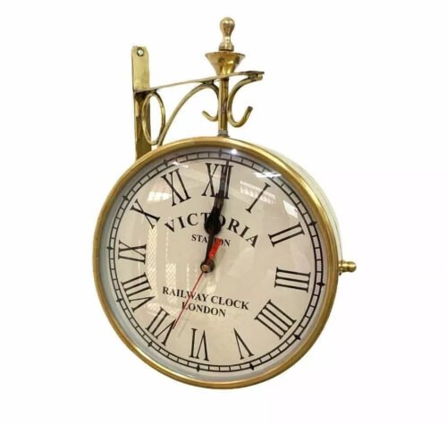 Handmade Shinny Brass Double Sided 8" Station Clock Wall Clock Home decor