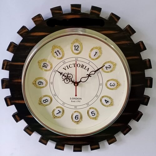 Handmade Wooden Wall Clock Brass 16 inch Antique Style 3D Nautical, Home Decored