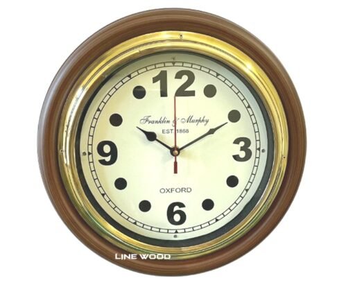 Handmade Wooden Wall Clock Brass 16 inch Antique Style ~ Nautical, Home Decored