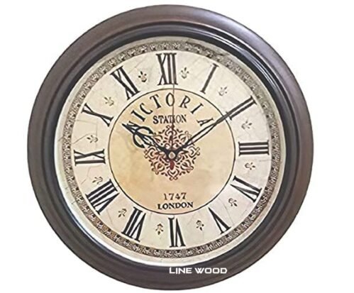 Handmade Wooden Wall Clock Vintage Style for Home & Office Decor (10 inch Brown)
