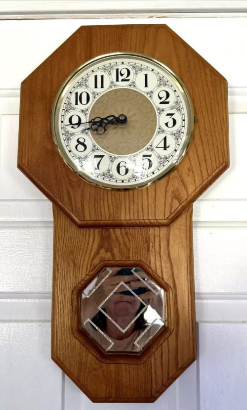 Handmade Wood Wall Clock Octagon Shape Mirror Design 21" X 12" X 5" Inches