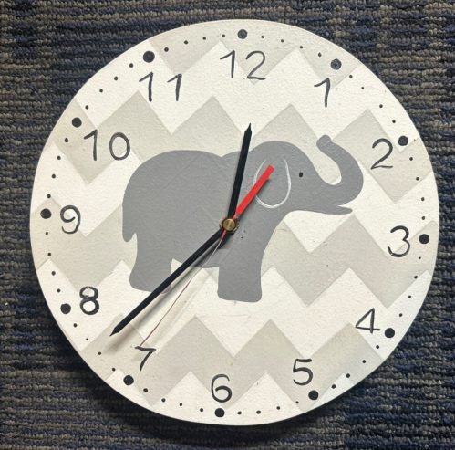 Hand painted Clock Chevron Gray Elephant Baby/toddler Clock