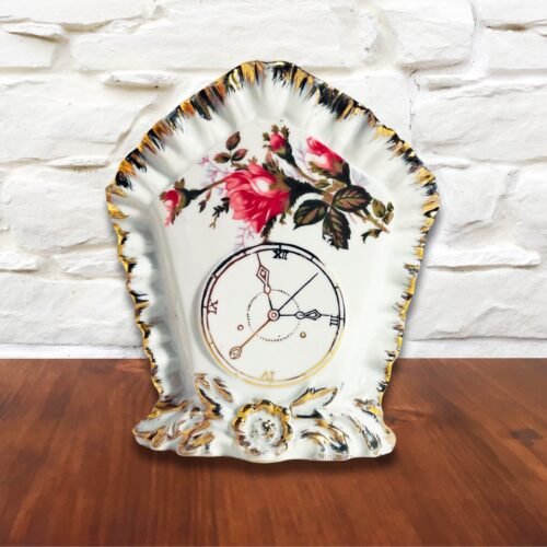 Hand Painted Wall Pocket Faux Clock Rose Design Japan Vintage
