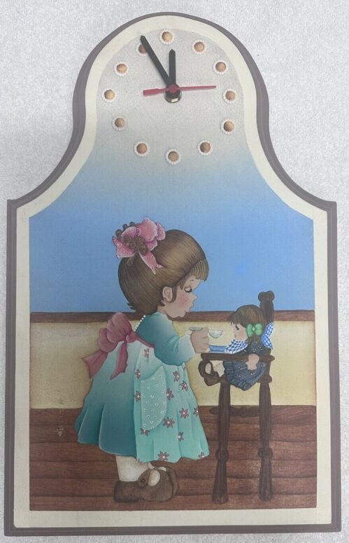 Hand Painted Wood Folk Art Wall Hanging, Clock Battery Operated Primitive