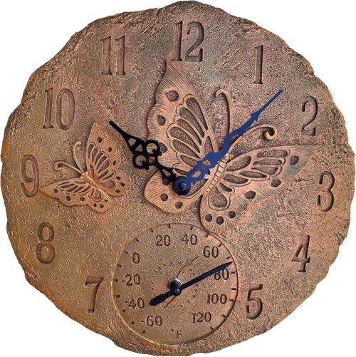 Hanging Wall Clock, Includes a Thermometer, Ideal for Indoor and Outdoor Use, Wo