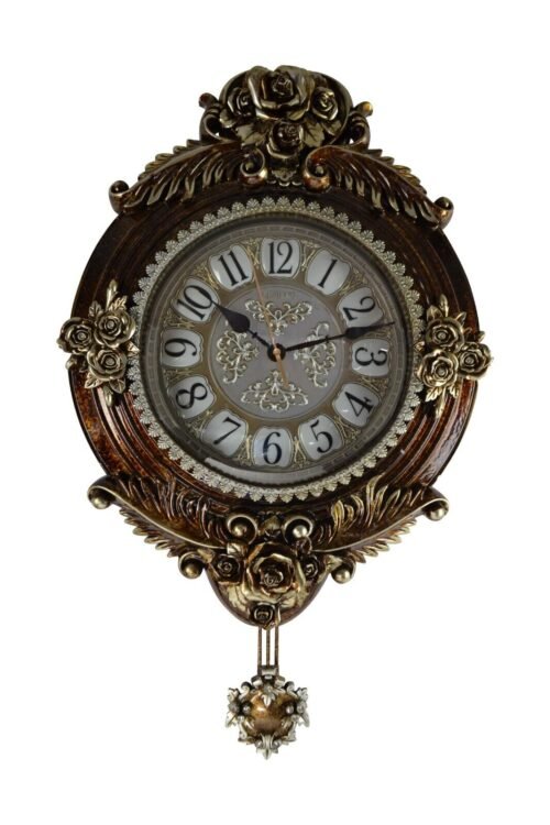 Hanging Wall Clock with Swinging Pendulum Victorian Era with Ornate Details Non-