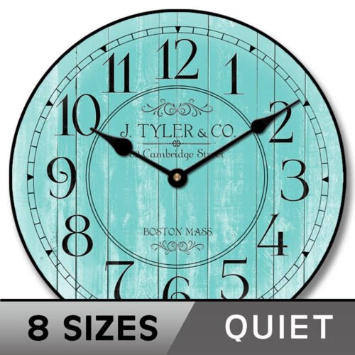 Harbor Turquoise Clock, large wall clock, Ultra Quiet, 8 sizes, Life Warranty