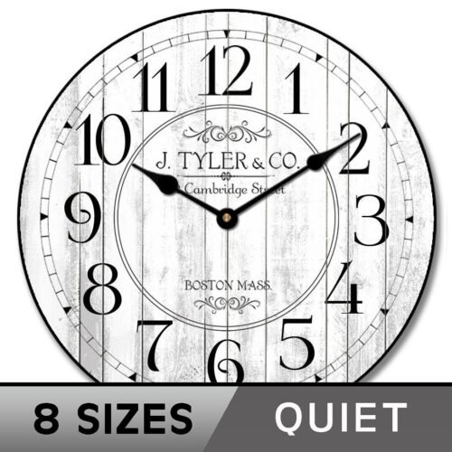 Harbor White Wall Clock, large wall clock, Ultra Quiet, 8 sizes, Life Warranty