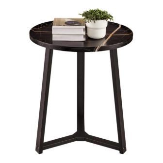 Harper 19.7 in. MDF Round Accent Table with Mid century Modern Crossed Metal