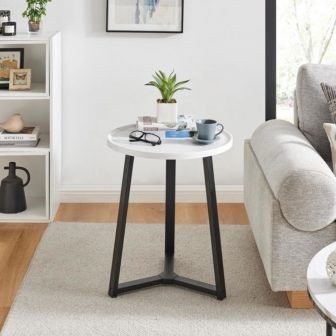 Harper Round Raised Lip Side Accent Table with Mid-century Modern Crossed Metal...