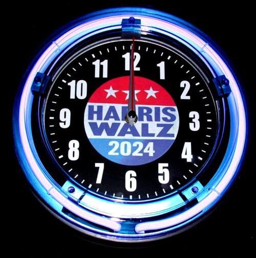 HARRIS WALZ 2024 PRESIDENTIAL LOGO - 11" Blue Neon Wall Clock