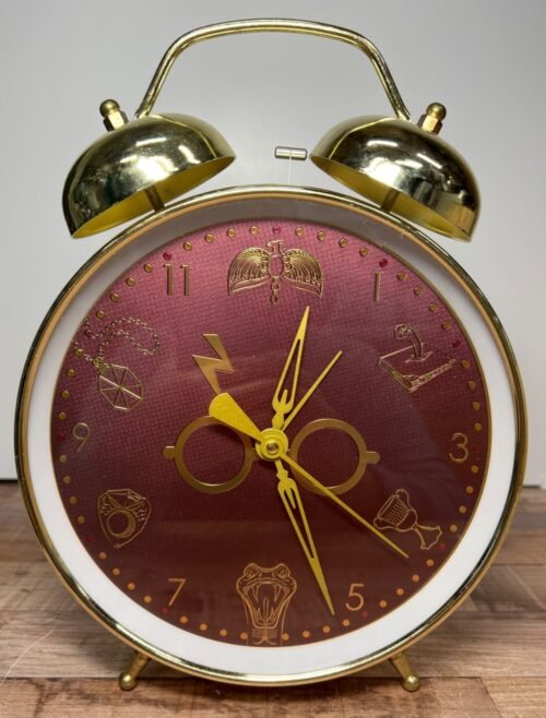 Harry Potter Golden Twin-Bell Alarm Clock With Hogwarts Symbols Large