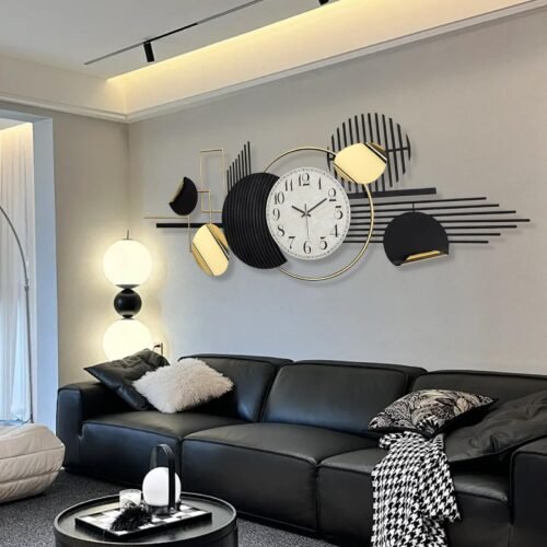 HAVFIFK Metal Wall Art Modern Geometry Wall Decor 59.1" X 22.8" Large Black S...