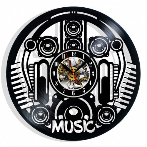 Headphones Musical Instruments Vinyl Wall Clock Gift Birthday Holiday Art Home